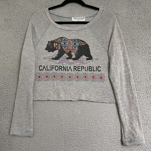 Project Social T Gray Long Sleeve Crop Slouchy Shirt Top Womens Small California